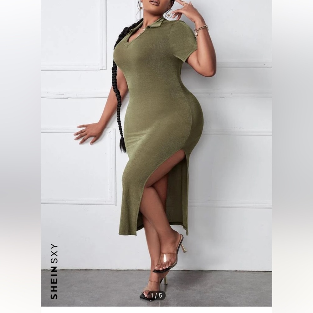 SHEIN SXY Plus Split Thigh Bodycon Dress